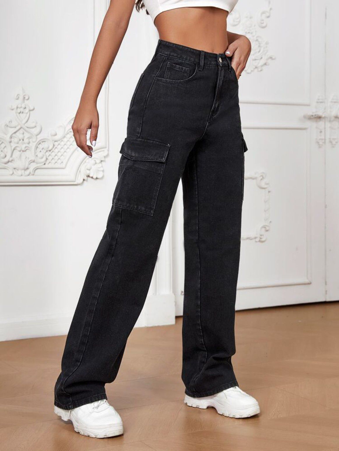 Women Wide leg Straight Fit Charcol Jeans – BLUELOCKINDIA
